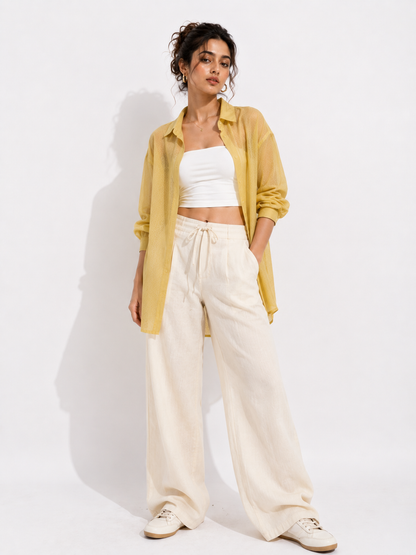 Relaxed Sheer Button-Up Shirt